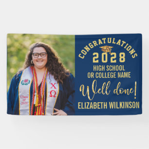 Gold Glitter Bold Script Custom Photo Graduation Banner