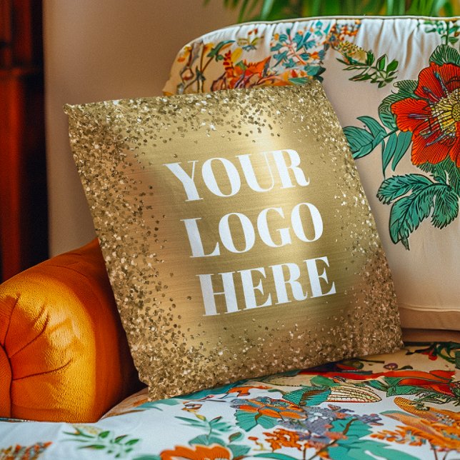 Gold Glitter Border and Foil Logo Cushion (Gold Glitter Border and Foil Logo Throw Pillow)