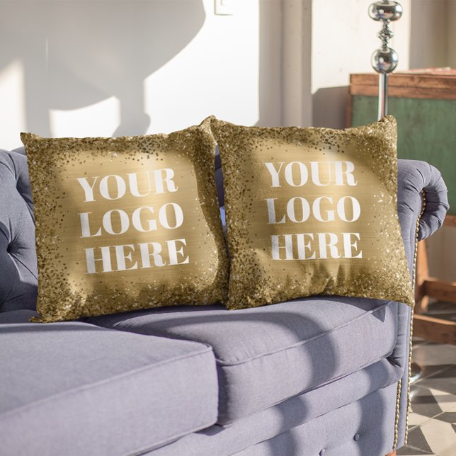 Gold Glitter Border and Foil Logo Cushion (Gold Glitter Border and Foil Logo Throw Pillow)
