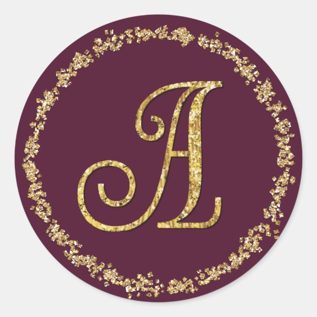 Gold Glitter Border Monogram 3 Any Colour Classic Round Sticker (Front)