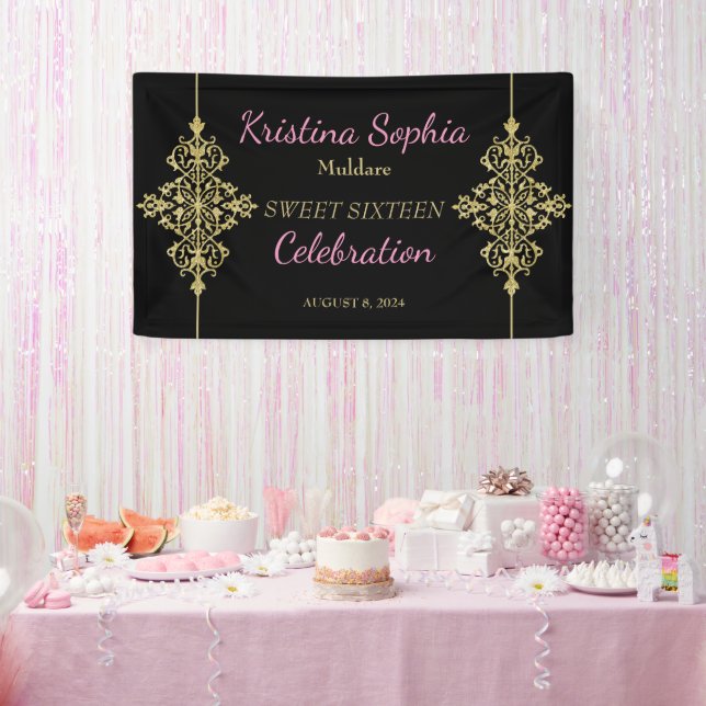 Gold Glitter Border Party Banner (Party)
