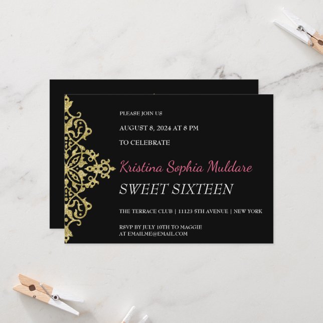 Gold Glitter Border Party Invitation (Front/Back In Situ)