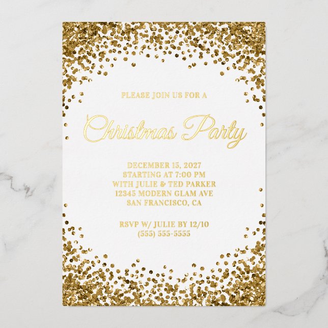 Gold Glitter Border White Christmas Party (Front)