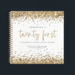 Gold Glitter Borders 21st Birthday Guest Book<br><div class="desc">Gold Glitter Borders 21st Birthday Party Guest Book The main header is in a set stylish script and the rest of the text you can easily personalise.</div>