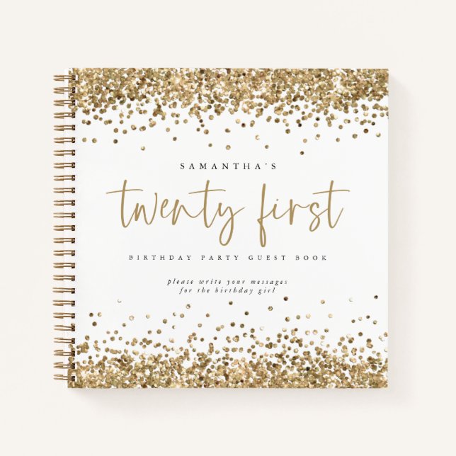 Gold Glitter Borders 21st Birthday Guest Book (Front)