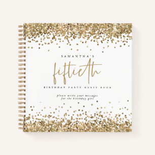 Gold Glitter Borders 50th Birthday Guest Book
