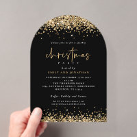 Gold Glitter Borders Christmas Party Black Acrylic