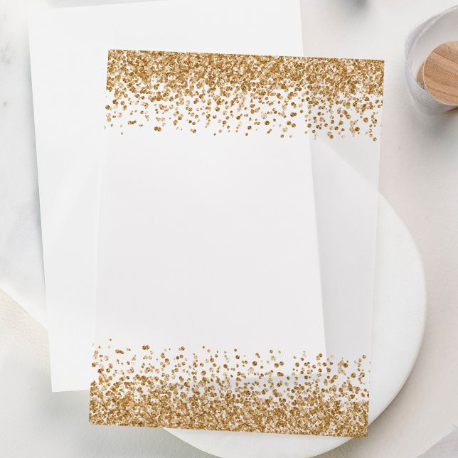 Gold Glitter Borders Wedding Vellum Vellum Invitations (Creator Uploaded)