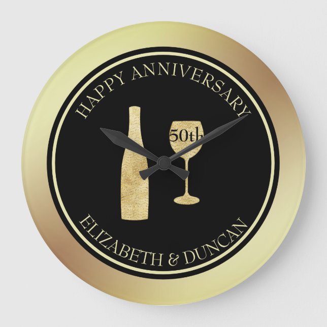 Gold Glitter Bottle And Glass Large Clock (Front)