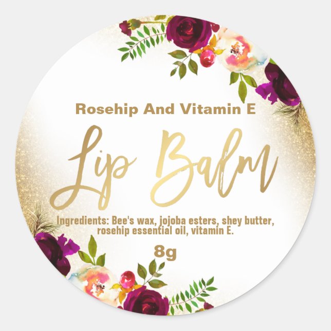 Gold Glitter Bouquet White Lip Balm Labels (Front)
