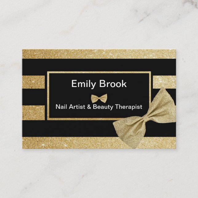 Gold Glitter Bow Business Card (Front)