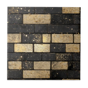 Gold Glitter Brick Pattern Ceramic Tile