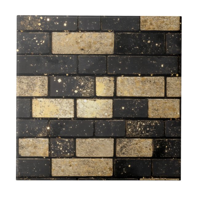 Gold Glitter Brick Pattern Ceramic Tile (Front)
