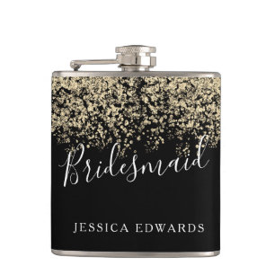 Gold Glitter Bridal Party Bridesmaid Wedding Gift Hip Flask