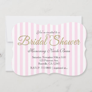 Gold Glitter BRIDAL SHOWER Stripe Pink Invitations