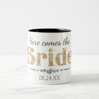 Gold Glitter Bride and Diamonds Two-Tone Coffee Mug