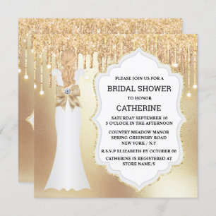 Gold glitter bride dress elegant luxurious shimmer invitation