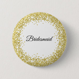 Gold Glitter. Bridesmaid. 6 Cm Round Badge