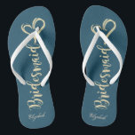 Gold Glitter Bridesmaid,Hearts Navy Blue Thongs<br><div class="desc">Cute gold glittery bridesmaid and heart on navy blue background  with your name. Select the costume button to change the fonts style,  colour and size. Any girl would love to have this elegant and stylish design .</div>