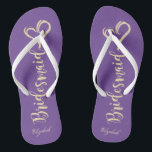 Gold Glitter Bridesmaid,Hearts Viole -Personalised Thongs<br><div class="desc">Cute gold glittery bridesmaid and heart on violet background  with your name. Select the costume button to change the fonts style,  colour and size. Any girl would love to have this elegant and stylish design .</div>
