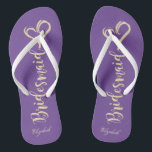 Gold Glitter Bridesmaid,Hearts Viole -Personalised Thongs<br><div class="desc">Cute gold glittery bridesmaid and heart on violet background  with your name. Select the costume button to change the fonts style,  colour and size. Any girl would love to have this elegant and stylish design .</div>