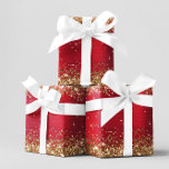 Gold Glitter Bright Red Ombre Foil Wrapping Paper Sheet<br><div class="desc">Glam style wrapping paper sheets for her holiday or Christmas gift.
The edges feature faux golden or gold glitter and sparkles. 
The background is a bright red ombre foil digital art.
These artistic designs print like a photo on your gift wrap.</div>