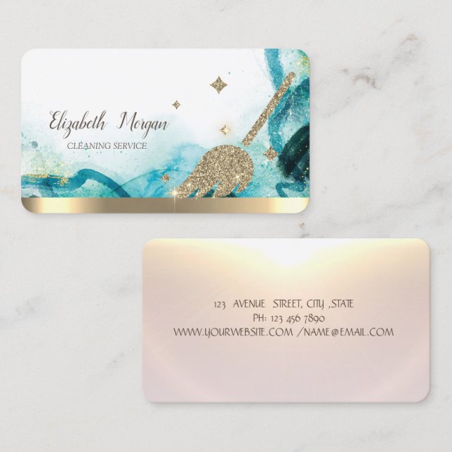 Gold Glitter Broom Abstract Business Card (Front/Back)