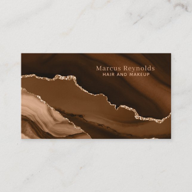 Gold Glitter Brown Marble Agate Business Card (Front)
