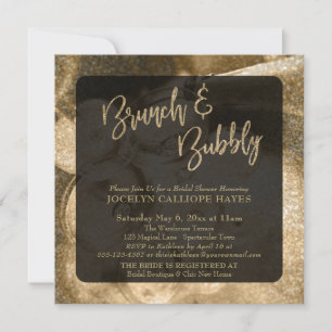 Gold Glitter Brunch & Bubbly Champagne Photo Invitation