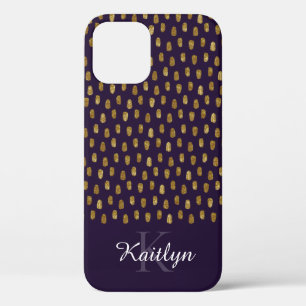 Gold Glitter Brush Strokes on Purple iPhone 12 Case