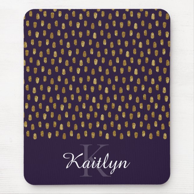 Gold Glitter Brush Strokes on Purple Mouse Pad (Front)