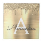 Gold Glitter Brushed Metal Monogram Name Ceramic Tile<br><div class="desc">Gold Faux Foil Metallic Sparkle Glitter Brushed Metal Monogram Name and Initial Ceramic Tiles. This makes the perfect sweet 16 birthday,  wedding,  bridal shower,  anniversary,  baby shower or bachelorette party gift for someone that loves glam luxury and chic styles.</div>