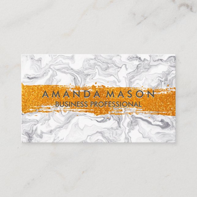 Gold Glitter Brushed | Modern Marble Business Card (Front)