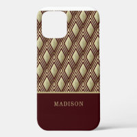 Gold Glitter Burgundy Diamond Pattern Personalised