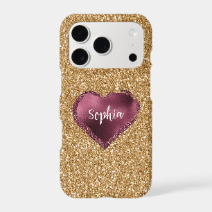 Gold Glitter Burgundy Red Heart Love