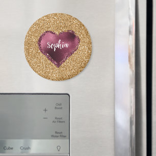 Gold Glitter Burgundy Red Heart Love Magnet