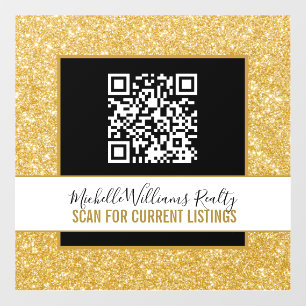 Gold Glitter Business Window Cling with QR Code