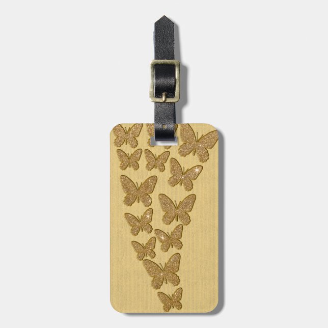 Gold Glitter Butterflies Luggage Tag (Front Vertical)