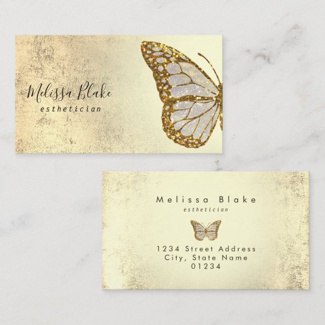 gold glitter butterfly logo business card (Front/Back)