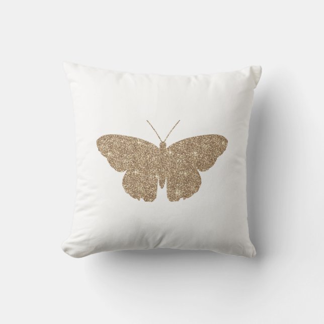 Gold Glitter Butterfly with White and Black Stripe Cushion (Front)