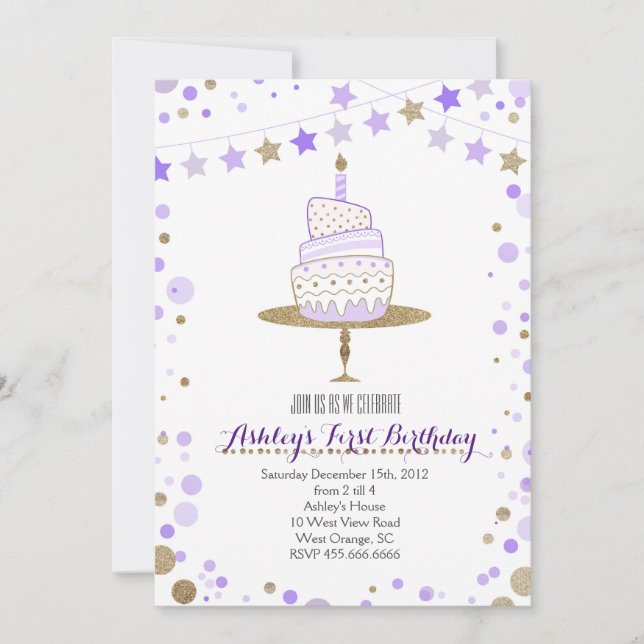Gold Glitter Cake  Birthday Invitation (Front)