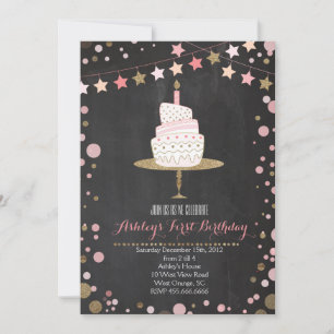 Gold Glitter Cake  Birthday Invitation