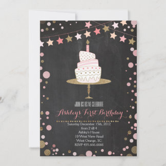 Gold Glitter Cake  Birthday Invitation