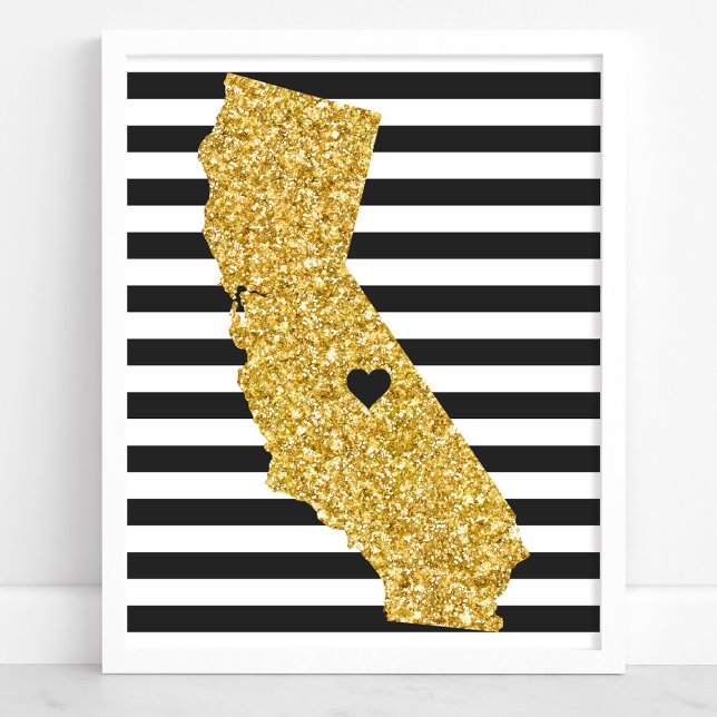 Gold Glitter California Black and White Stripes Poster (Creator Uploaded)
