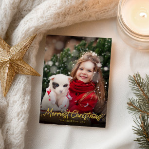 Gold Glitter Calligraphy Photo Merriest Christmas Postcard