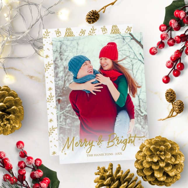 Gold Glitter Calligraphy Photo Merry And Bright Invitation (Creator Uploaded)