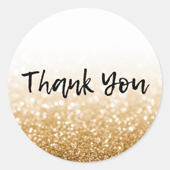 Gold Glitter Calligraphy Thank You Classic Round Sticker (Front)
