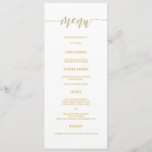 Gold Glitter Calligraphy Wedding Menu Dinner Cards