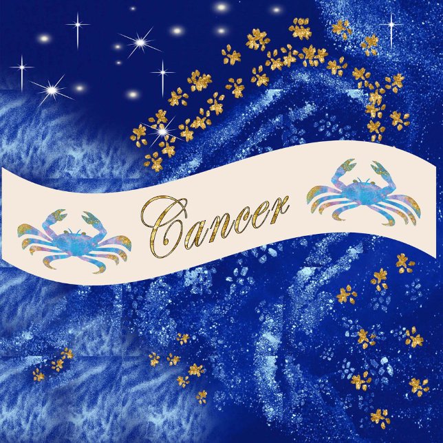 Gold Glitter Cancer Zodiac Birthday Gift Satin Ribbon (Creator Uploaded)
