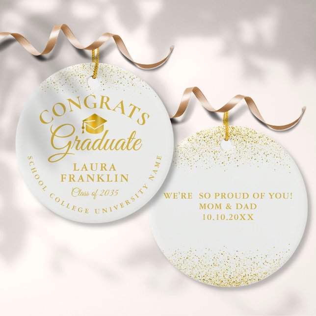Gold Glitter Cap Graduation Congratulations Ceramic Ornament (Creator Uploaded)